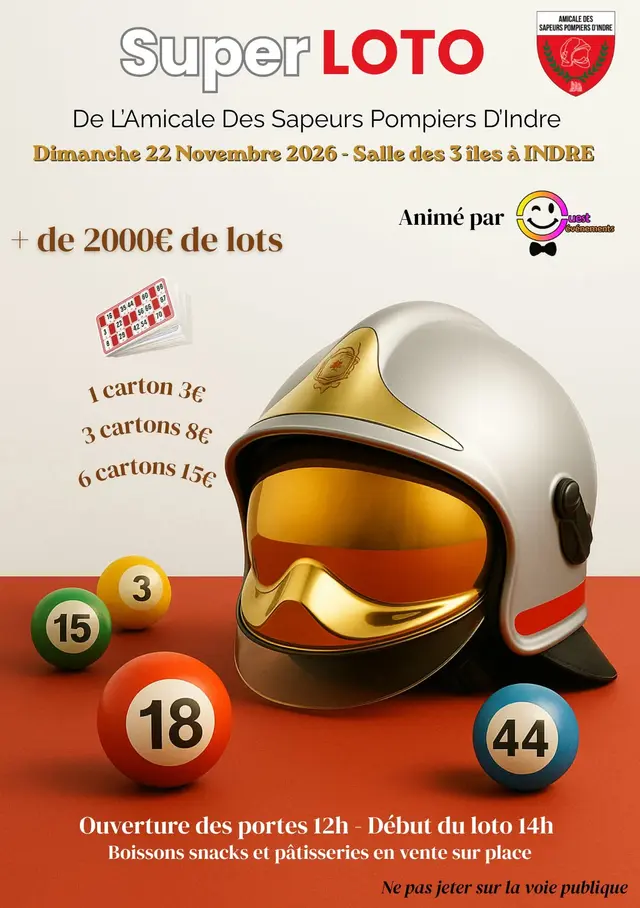 Flyer Loto des sapeurs-pompiers d'Indre animé par Ouest événements
